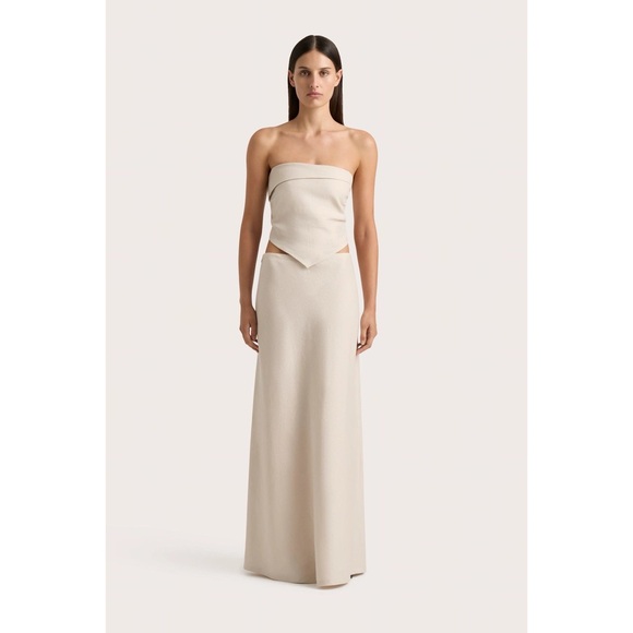 NWT Faithfull Antibes Linen Strapless Top & Maxi Skirt Set in Sand - Picture 1 of 16